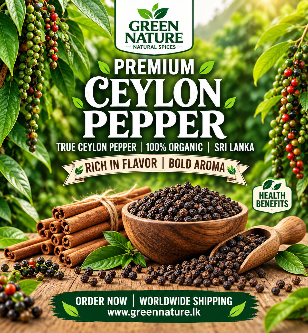 Premium Sri Lankan Black pepper (organic/whole Ceylon pepper)